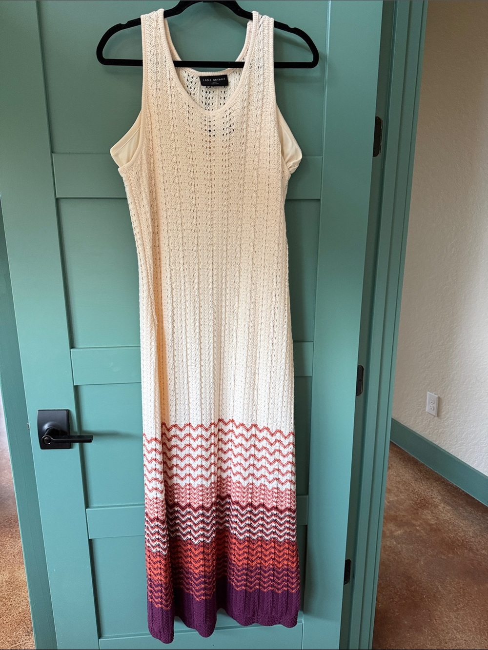 Lane Bryant Cream Maxi Dress with Coral and Maroon Ombre Hem